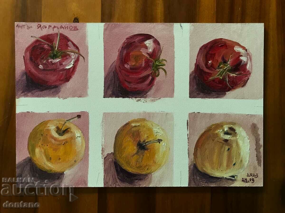 6 in 1 - Small painting - Still life - tomato, apple