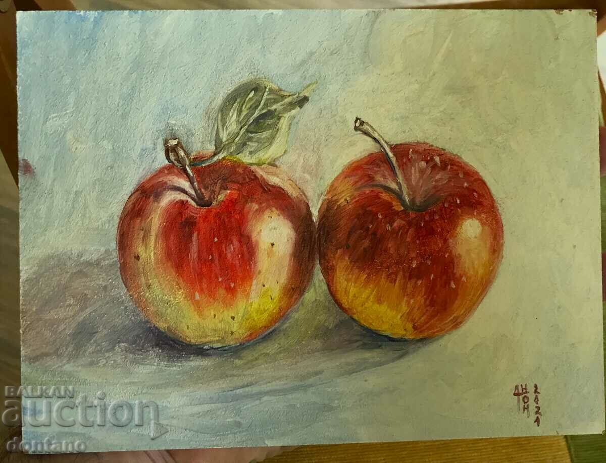 Маслена картина - Натюрморт - Две ябълки