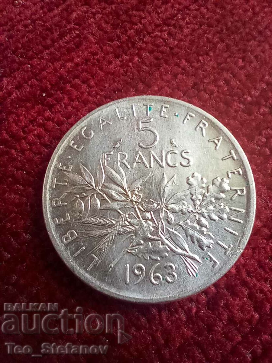 5 Franci 1963 AU+ Franța Argint