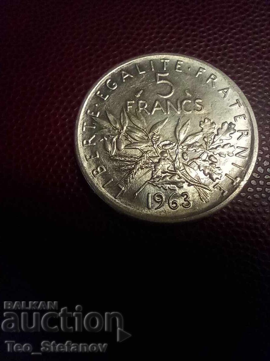 5 Francs 1963 AU France Silver 5 Francs 1963 AU France Silver