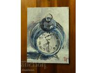 Oil painting - Still life - Old alarm clock