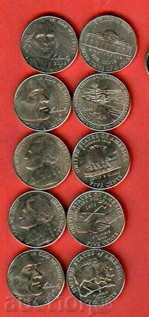 USA USA 5 x 5 cent SET DIFFERENT issue all issue NEW UNC
