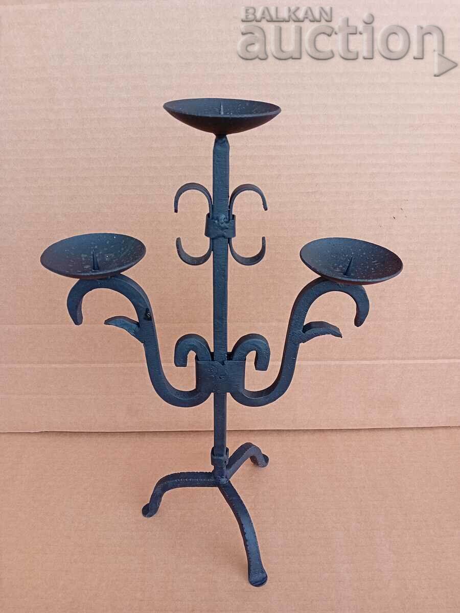 Auction Antique iron handmade candlestick lamp trio Auction Antique iron handmade candlestick lamp trio
