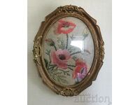 Old embroidery in a frame (tapestry) - Poppies - Free delivery