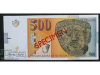 Specimen 500 denars, Macedonian denars, specimen, 1996. UNC