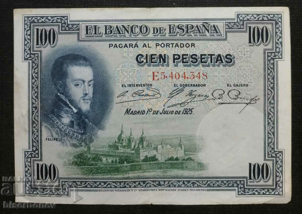 100 песети Испания , 100 pesetas Spain VF,  1925