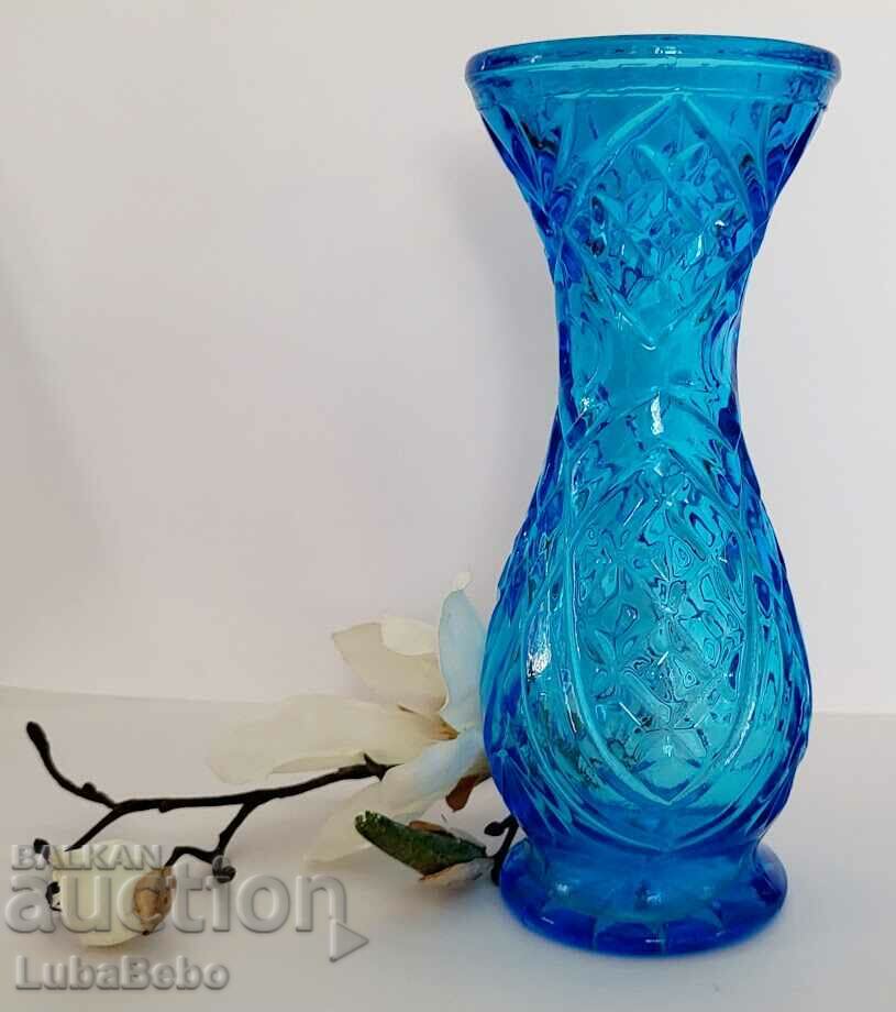 Синя стъклена ваза Rossini Empoli Blue Art Glass.