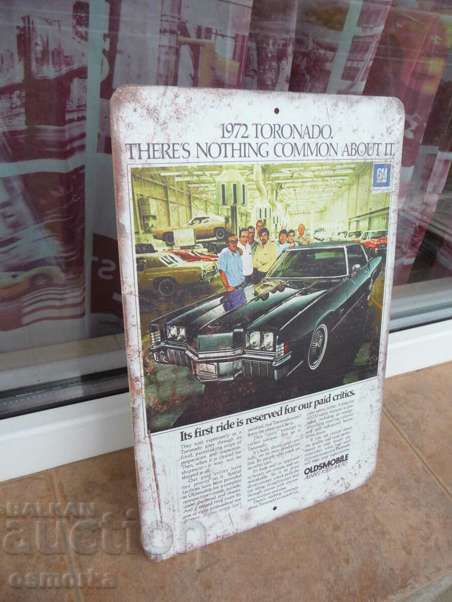 Oldsmobile GM 1972 Toronado car dealership metal plate a with price 18.00 BGN | € 9.20