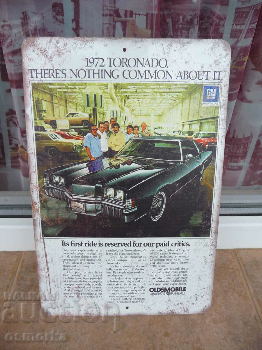 Oldsmobile GM 1972 Toronado car dealership metal plate a