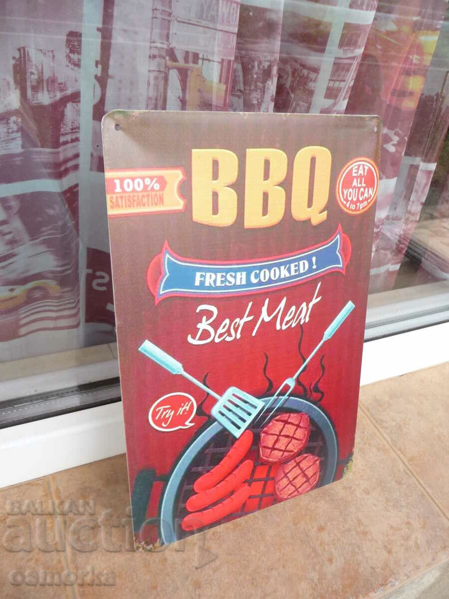 Metal plate food barbecue meat steaks kebabs meatballs with price 18.00 BGN | € 9.20 Metal plate food barbecue meat steaks kebabs meatballs with price 18.00 BGN | € 9.20