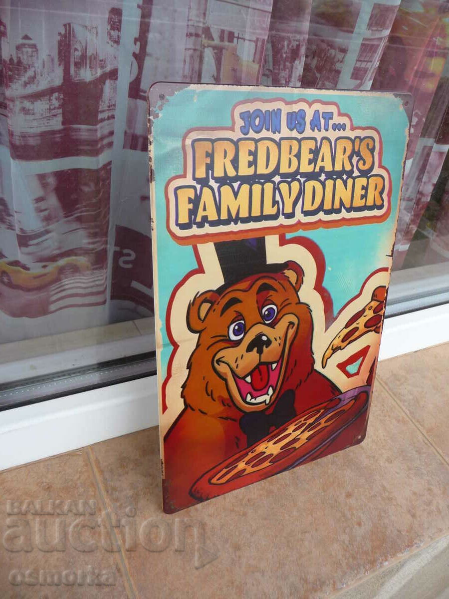Metal sign food Family pizzeria Bear eats pizza restaurant with price 18.00 BGN | € 9.20 Metal sign food Family pizzeria Bear eats pizza restaurant with price 18.00 BGN | € 9.20