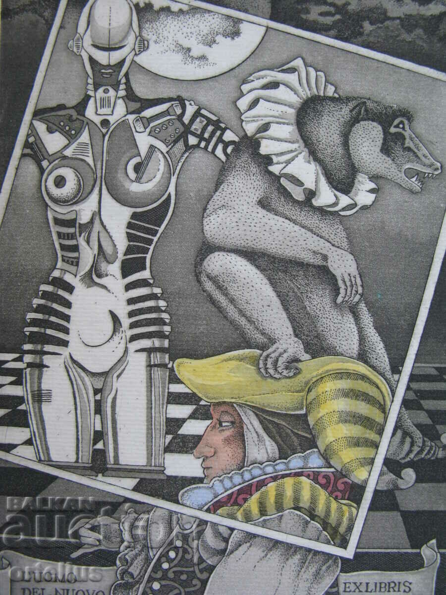 Color Graphics Bookplate Engraving Etching Italy Surrealism