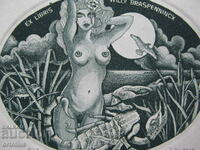 Graphic Engraving Bookplate Erotic Scorpion Naked Body