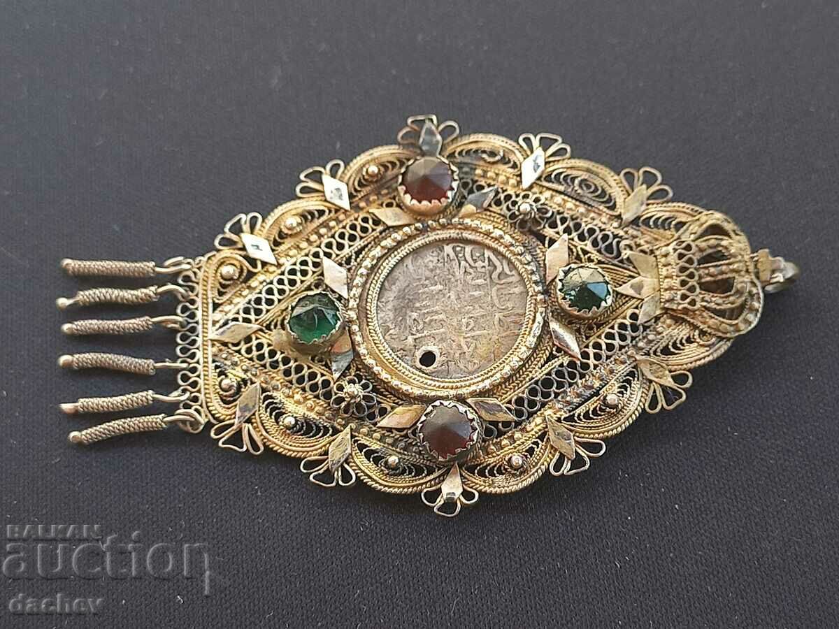 Renaissance Silver Filigree Gilt Medallion Costume Jewelry - 5 Renaissance Silver Filigree Gilt Medallion Costume Jewelry - 5