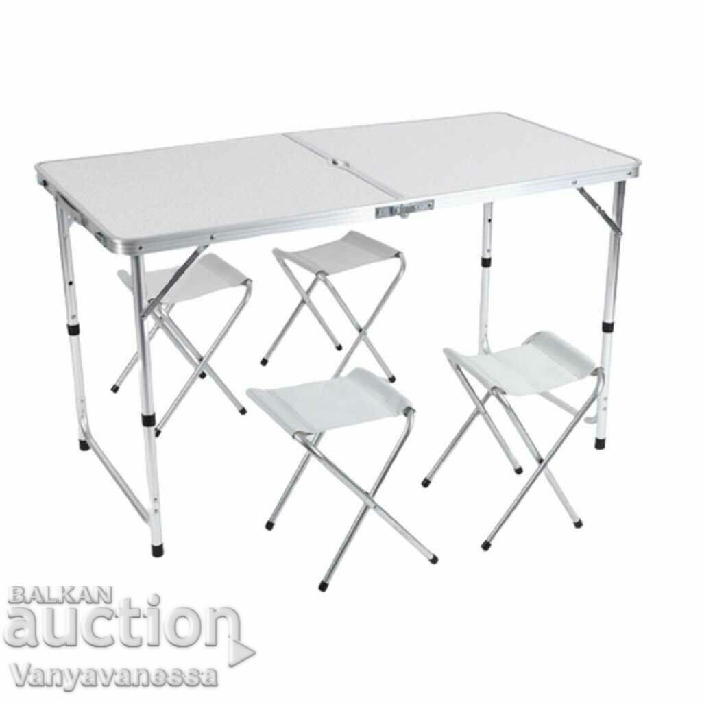 Malatec 7893 Folding Table and Chairs Set, 4 Chairs, Aluminum