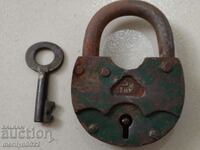 Old padlock with key, suitcase, latch, lock, padlock