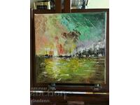 Abstract oil sea painting -Meteor shower over Babylon