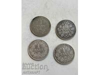 4 Silver Coins 1 Mark Germany Silver 1881 F,G,H,J