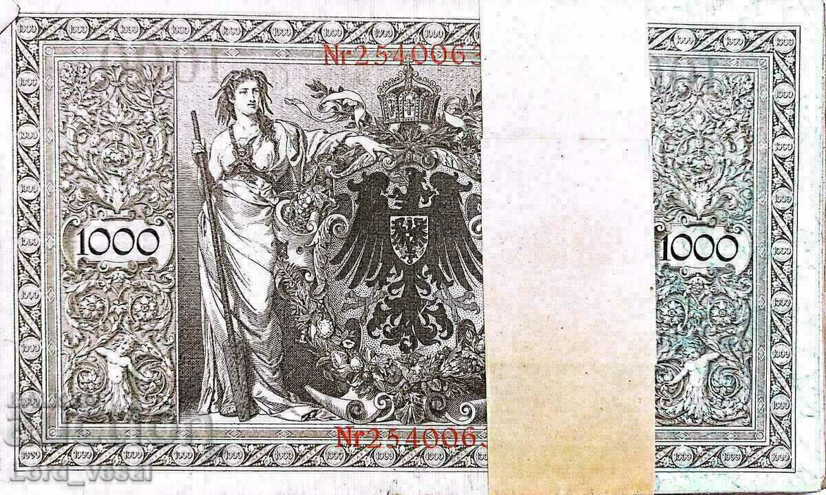 Germany - 1000 Mark 1910 - 3 OB UNC + 2 B Mix XF/XF+ P# 44 with price 7.00 BGN | € 3.58