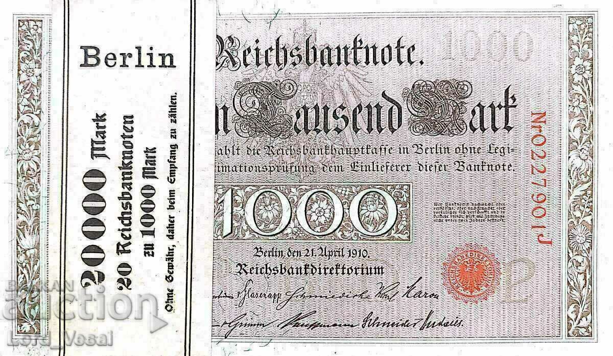 Germany - 1000 Mark 1910 - 3 OB UNC + 2 B Mix XF/XF+ P# 44 - 5