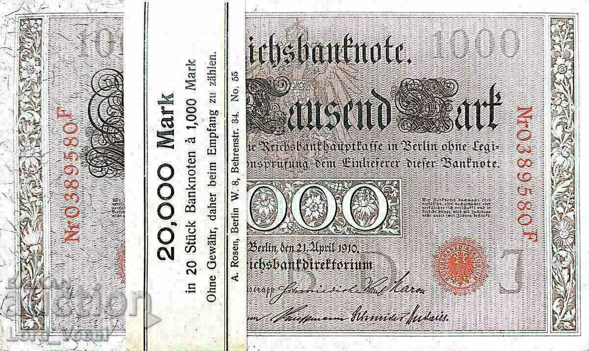 Germany - 1000 Mark 1910 - 3 OB UNC + 2 B Mix XF/XF+ P# 44