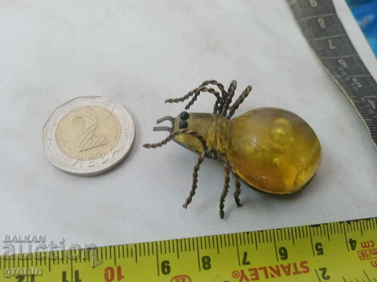 Royal brooch amber, spider, bronze, gilding marked - 5