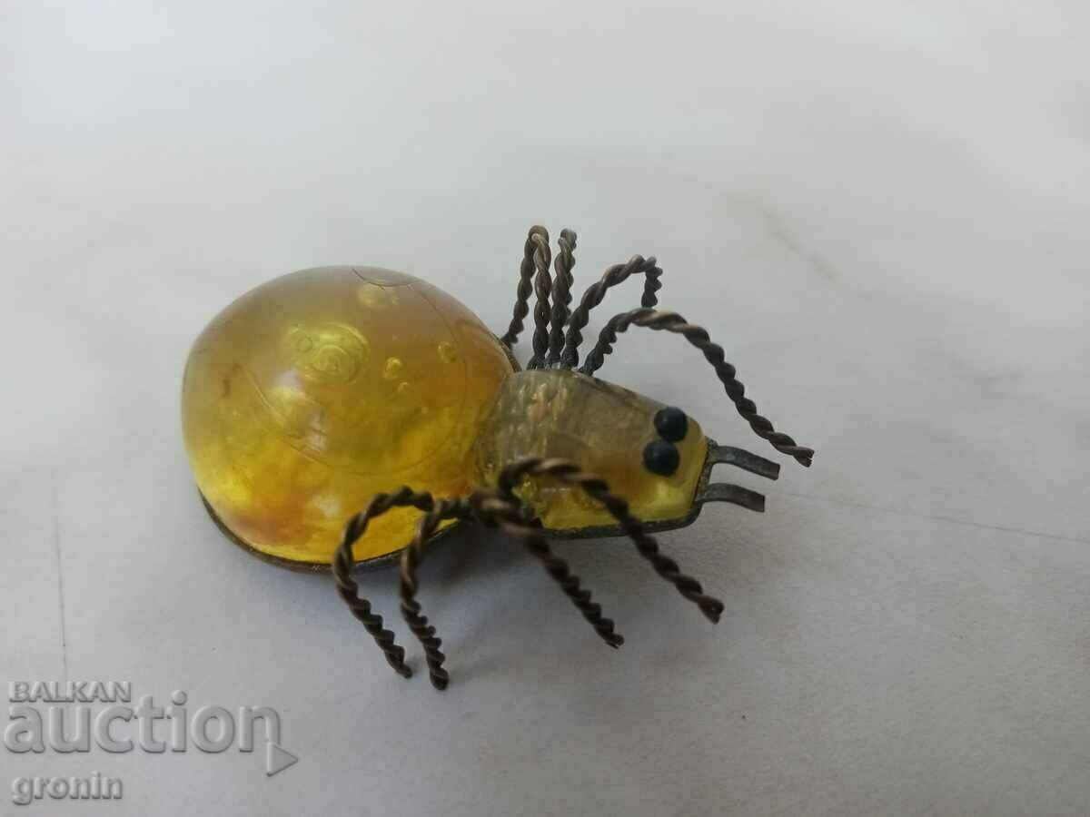 Royal brooch amber, spider, bronze, gilding marked - 6