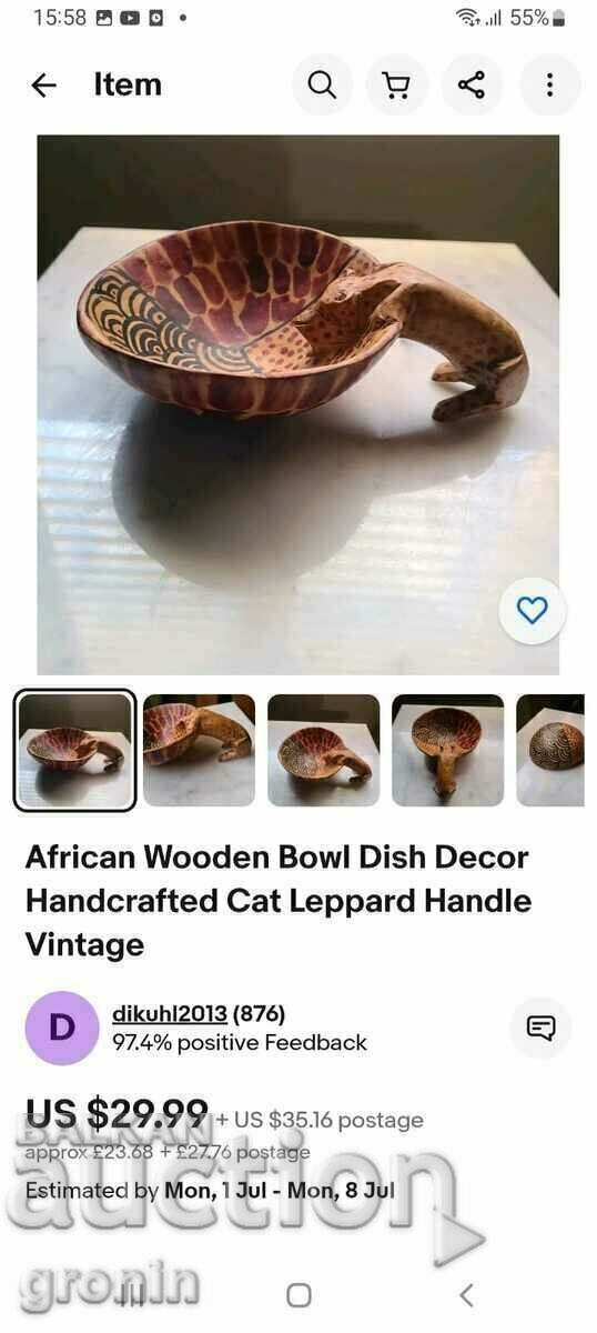 Wood carving leopard, bowl, hand carved, Africa - 7 Wood carving leopard, bowl, hand carved, Africa - 7