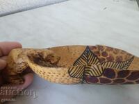 Wood carving leopard, bowl, hand carved, Africa