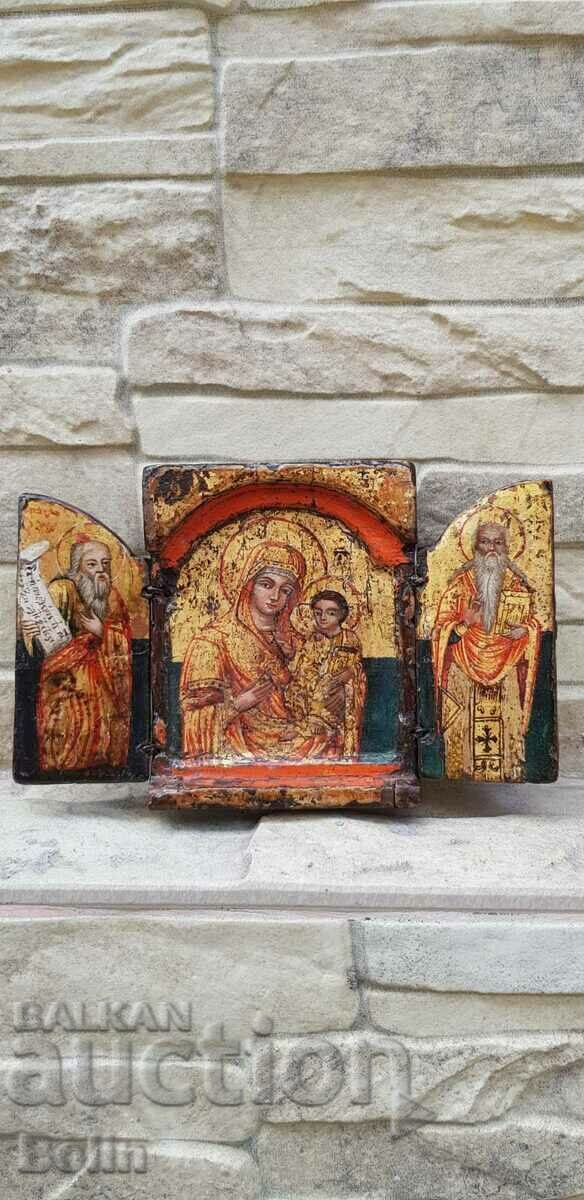 Uniquely rare Bulgarian revival icon-triptych - 18th c.