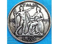 Italia 20 Lire 1927 Victor Emmanuel Argint