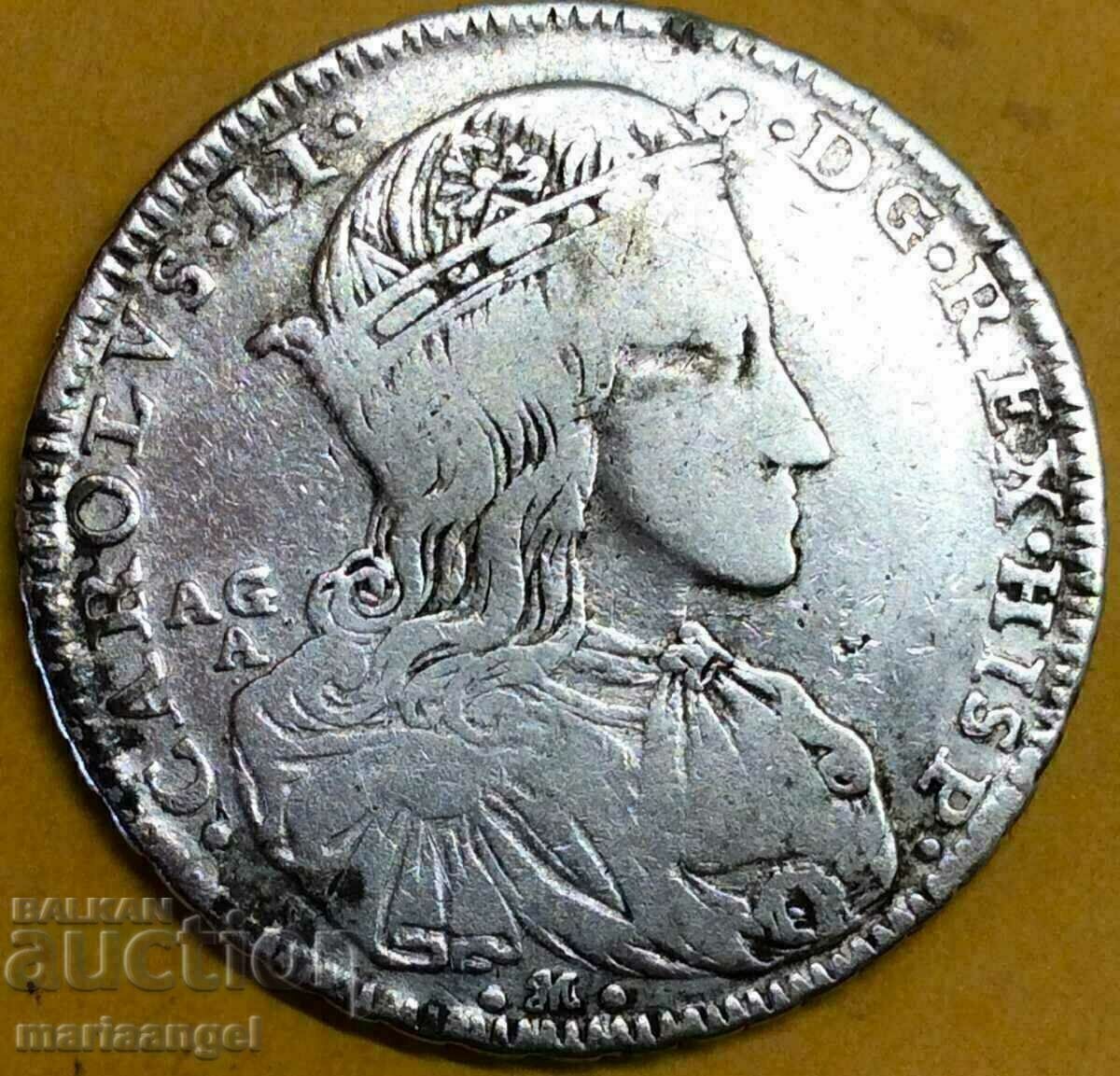 Naples Mezzo Ducat 50 grains Italy Carlo II 36mm silver
