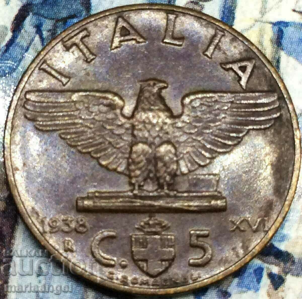 1938 5 centesimi Italia Vultur bronz