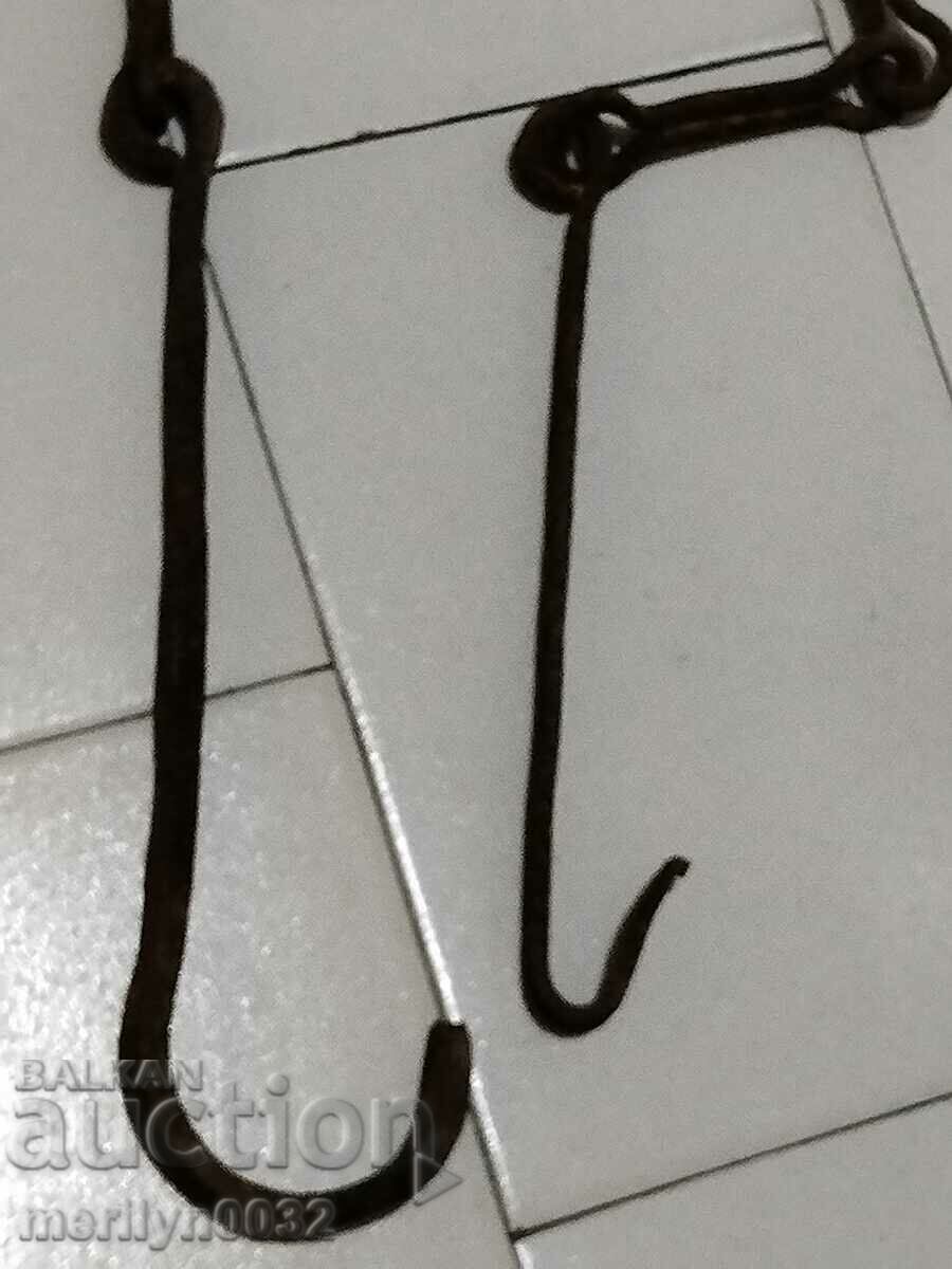 Old wrought iron chain with hook, hearth chain hook chain - 5 Old wrought iron chain with hook, hearth chain hook chain - 5