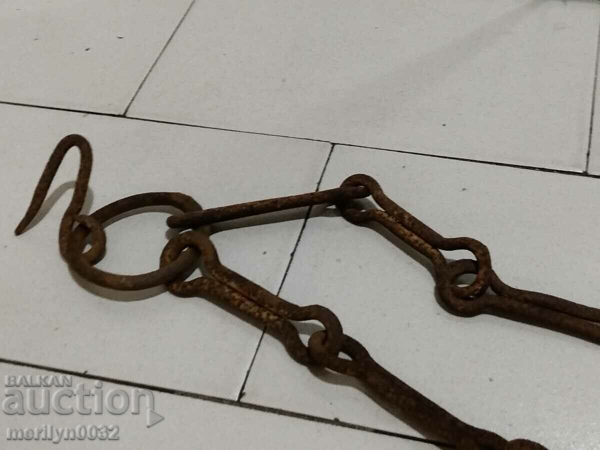 Old wrought iron chain with hook, hearth chain hook chain - 6 Old wrought iron chain with hook, hearth chain hook chain - 6