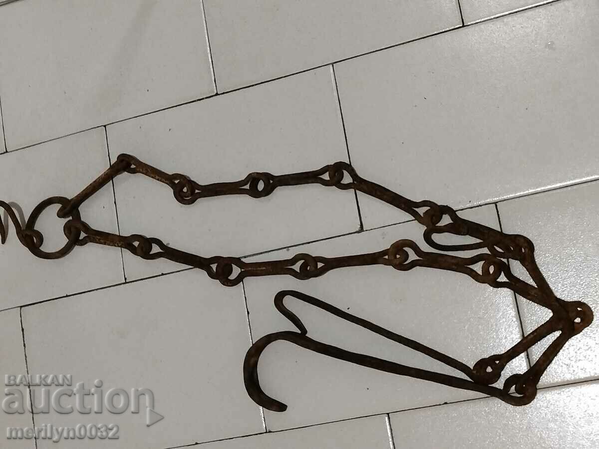 Old wrought iron chain with hook, hearth chain hook chain - 7 Old wrought iron chain with hook, hearth chain hook chain - 7