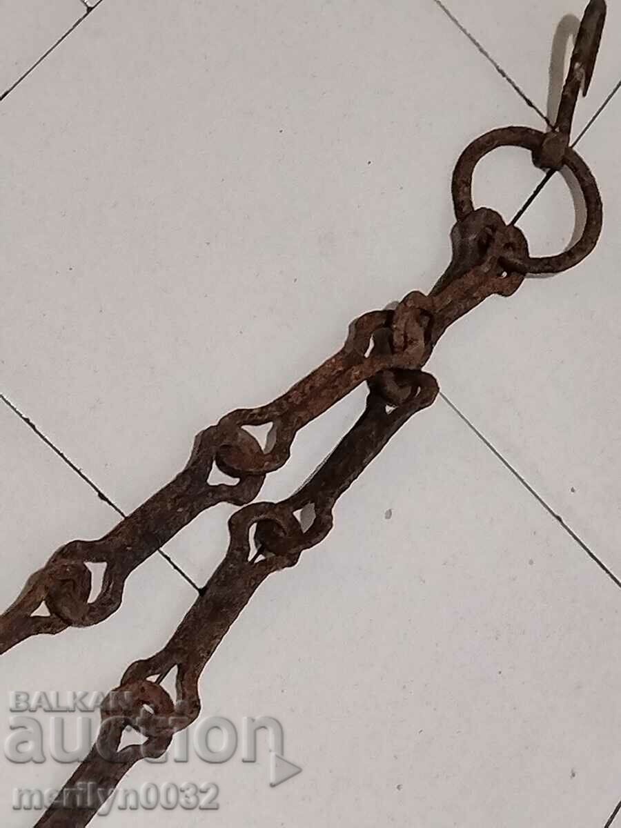 Old wrought iron chain with hook, hearth chain hook chain - 7 Old wrought iron chain with hook, hearth chain hook chain - 7