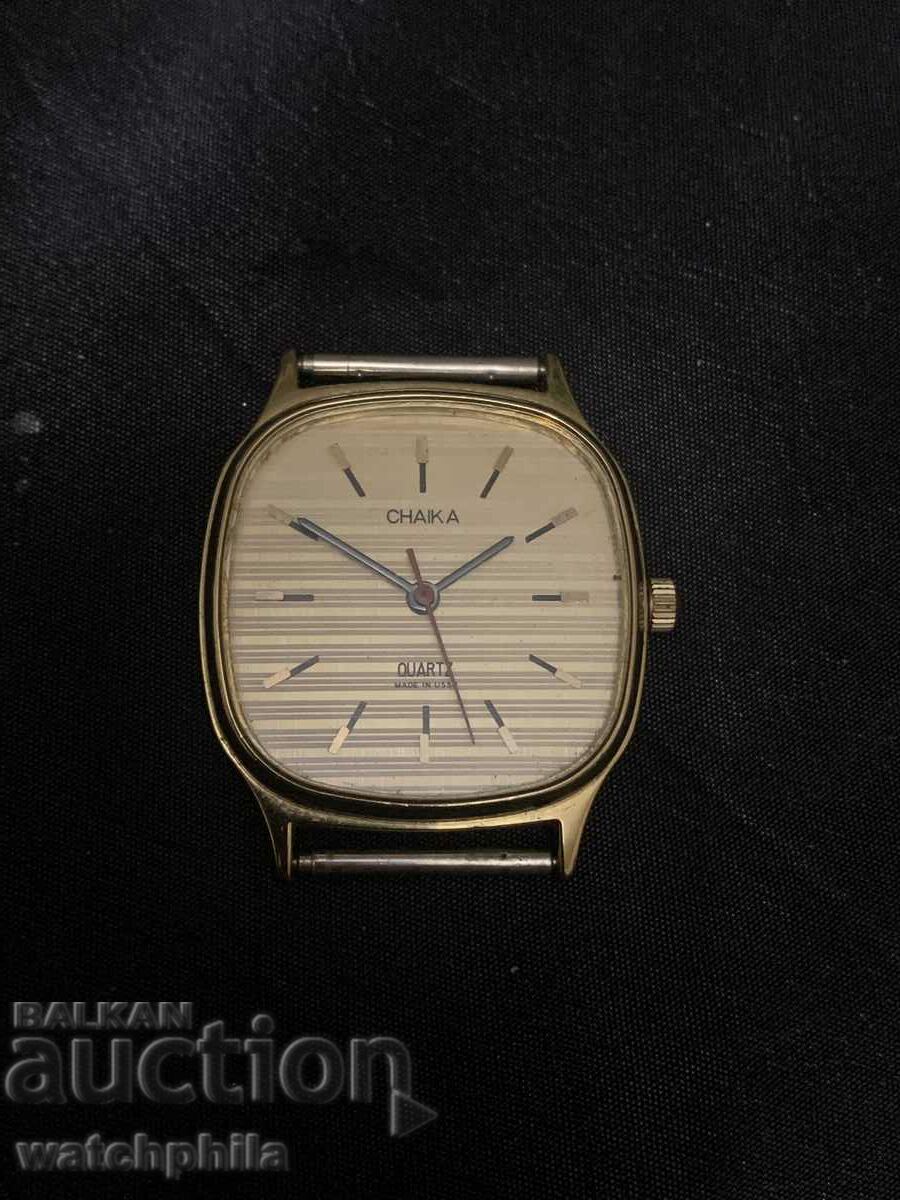 Чайка кварц съветски мъжки позлатен часовник. Отличен