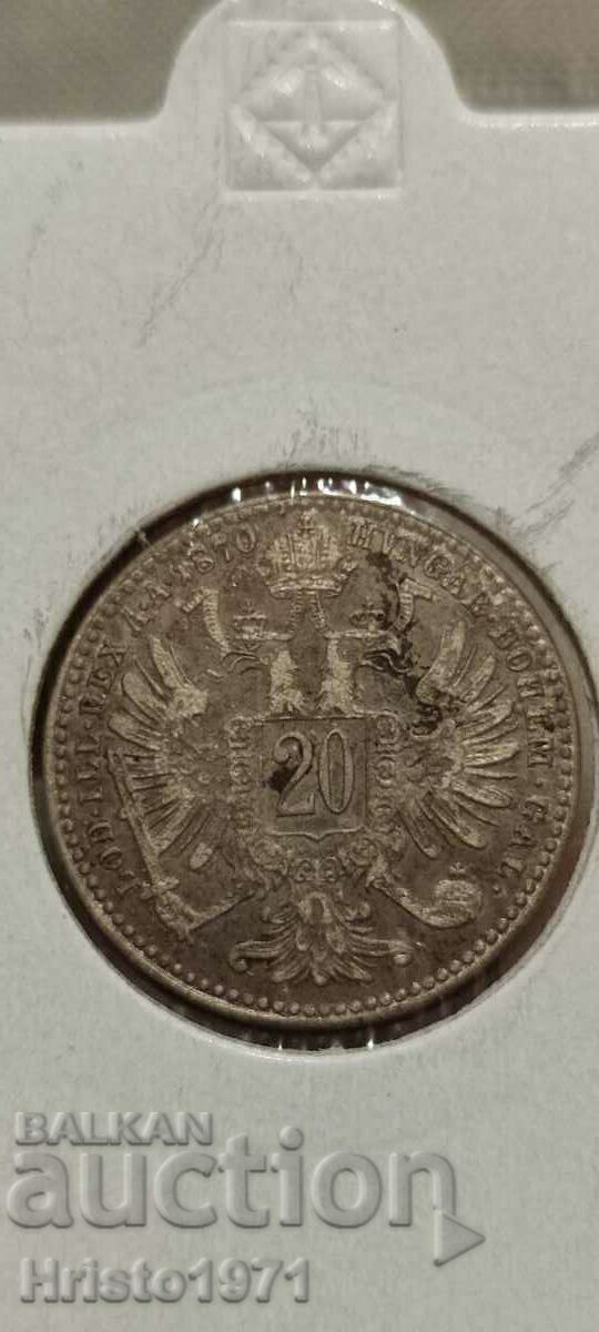 20 Kreuzer 1870 with price 25.00 BGN | € 12.78 20 Kreuzer 1870 with price 25.00 BGN | € 12.78