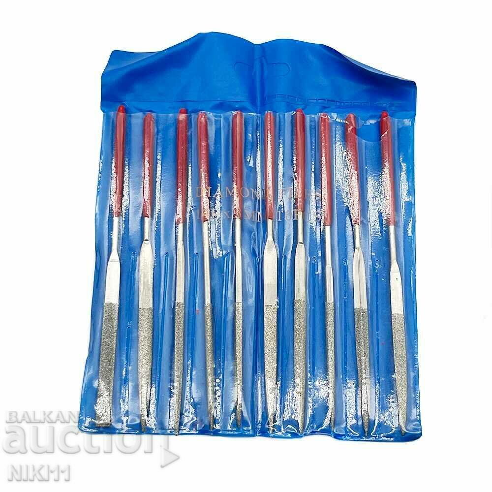 Delivery of 10 pieces Diamond files, small files with different profiles Delivery of 10 pieces Diamond files, small files with different profiles