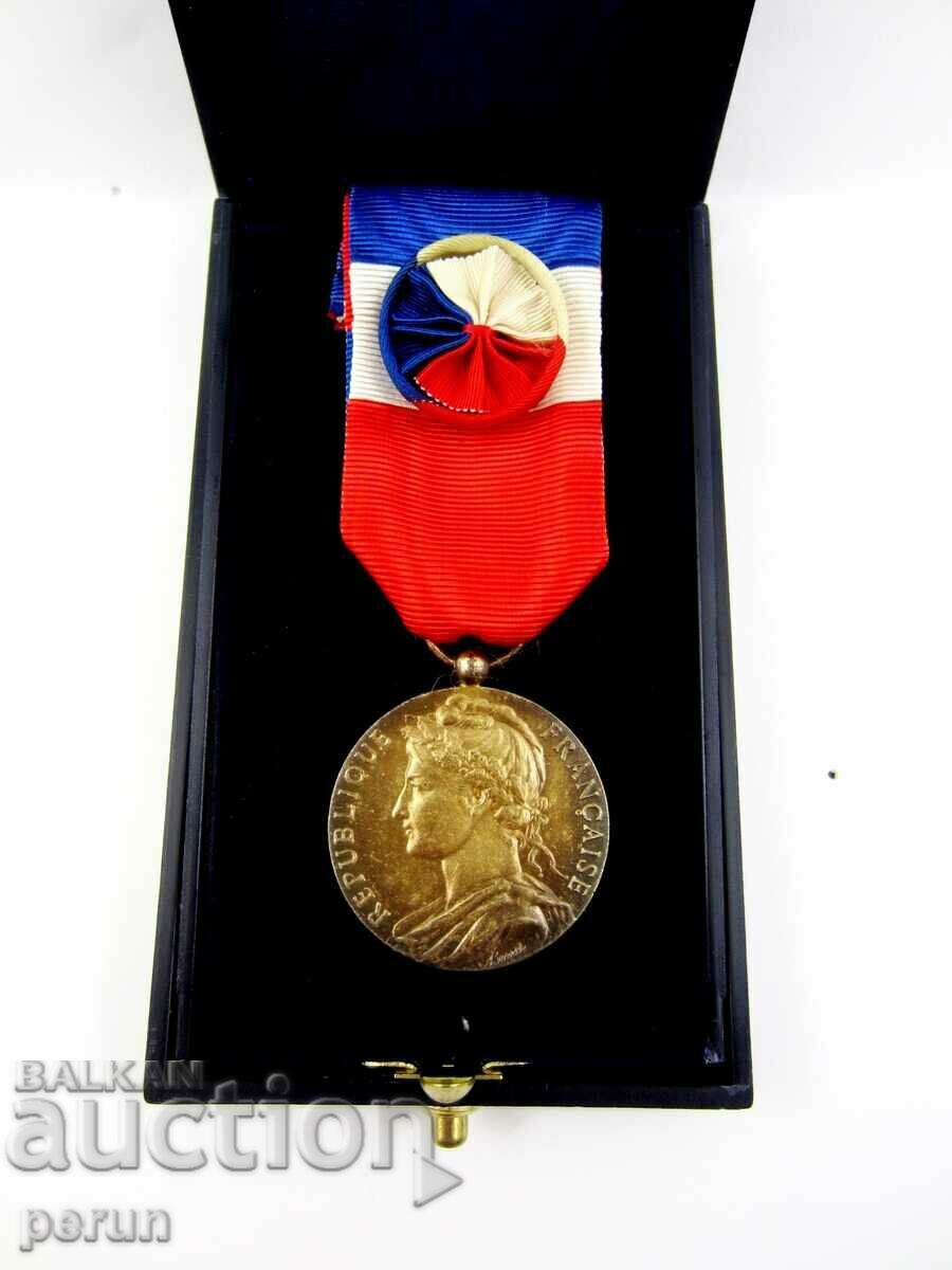Франция-Почетен медал на труда-Сребърен-Сребро-Оригинал