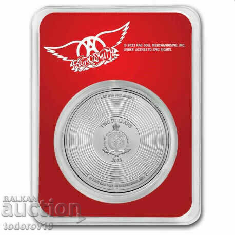 Auction  Silver 1 oz AEROSMITH - 50 years on stage - 2023 ost. Niue
