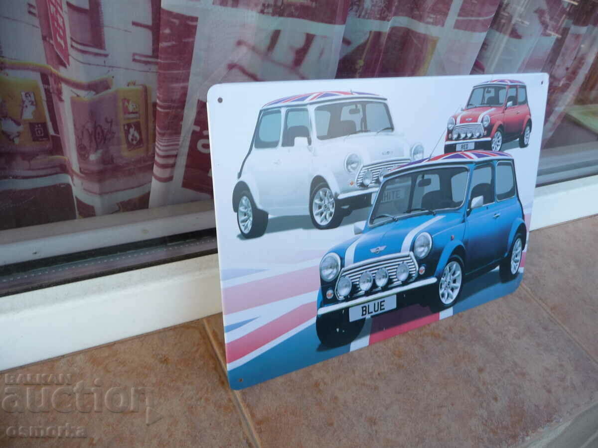 Metal plate car Mini Cooper Mini Cooper white blue red with price 18.00 BGN | € 9.20 Metal plate car Mini Cooper Mini Cooper white blue red with price 18.00 BGN | € 9.20