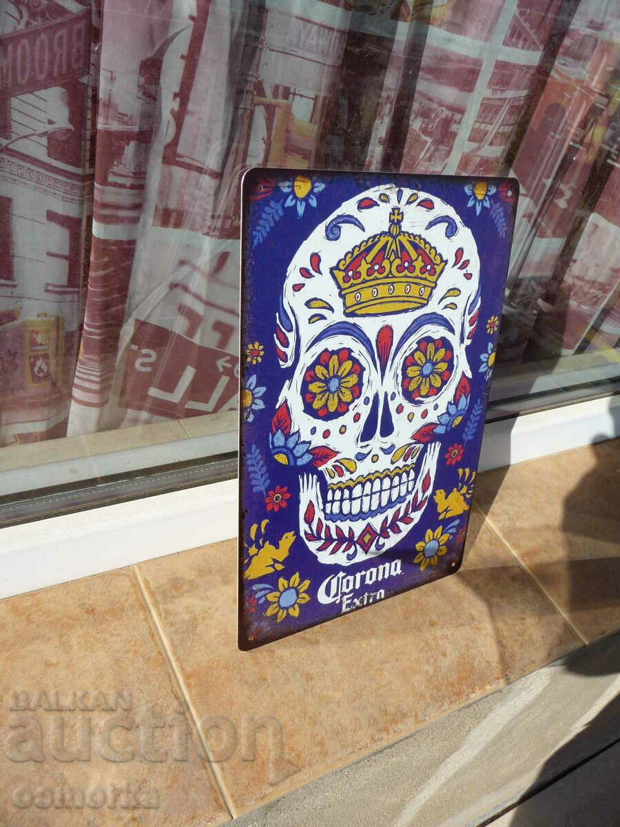 Metal sign beer Corona Extra skull flowers beer advertisement with price 18.00 BGN | € 9.20 Metal sign beer Corona Extra skull flowers beer advertisement with price 18.00 BGN | € 9.20