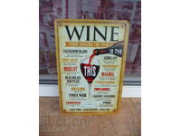 Metal sign Wine Wine from around the world red white dry glass