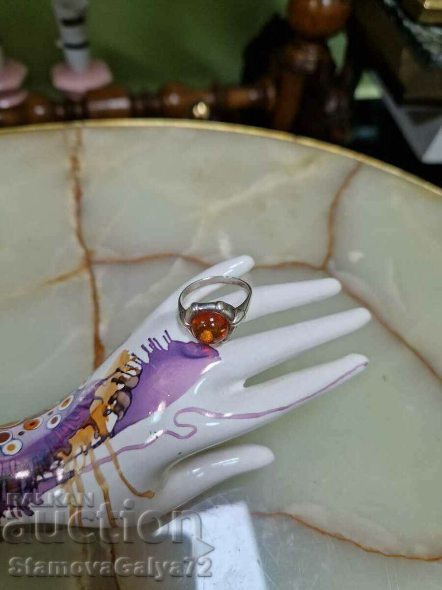 A great antique silver ring with amber - 5 A great antique silver ring with amber - 5