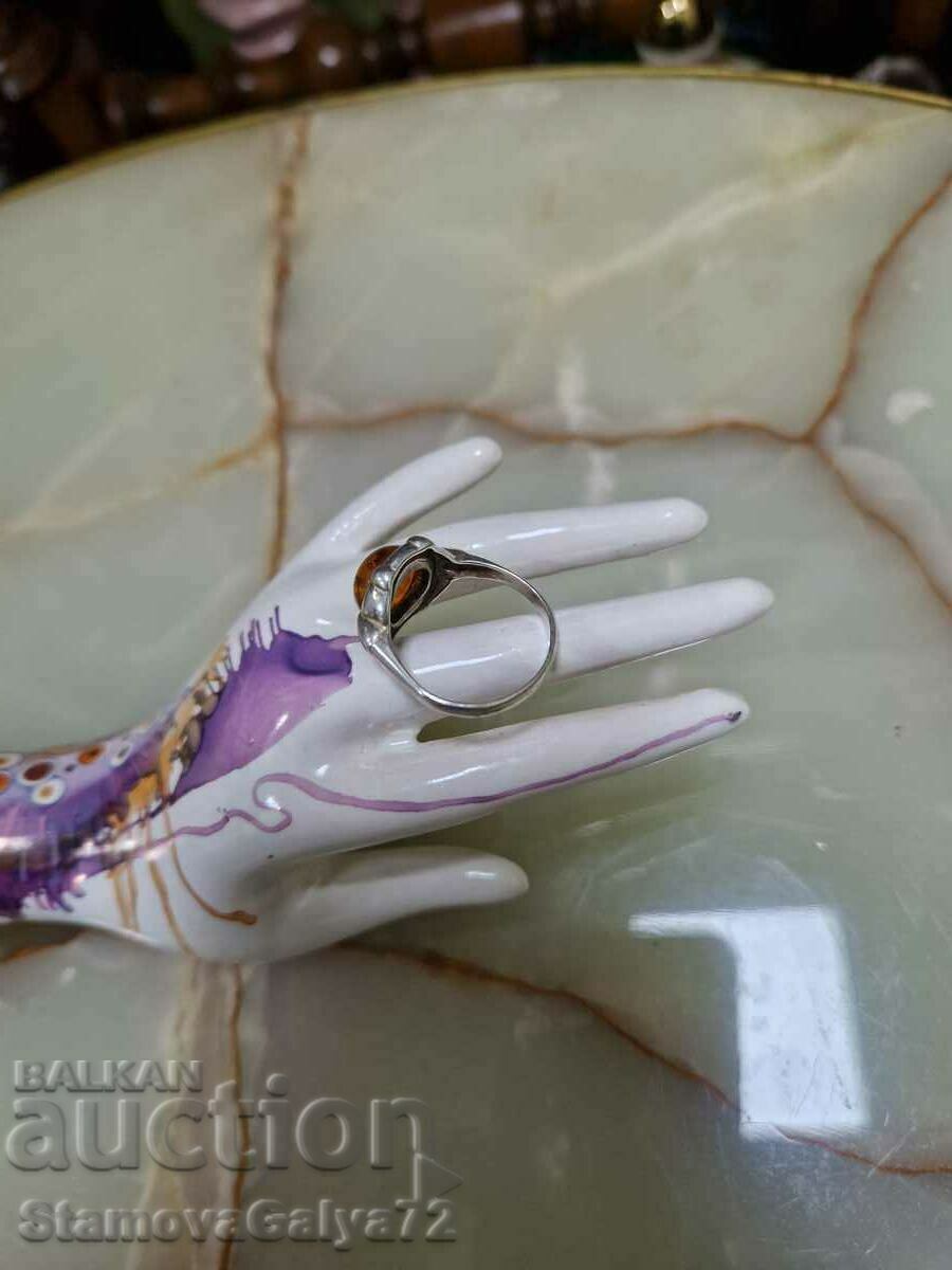 A great antique silver ring with amber - 7 A great antique silver ring with amber - 7