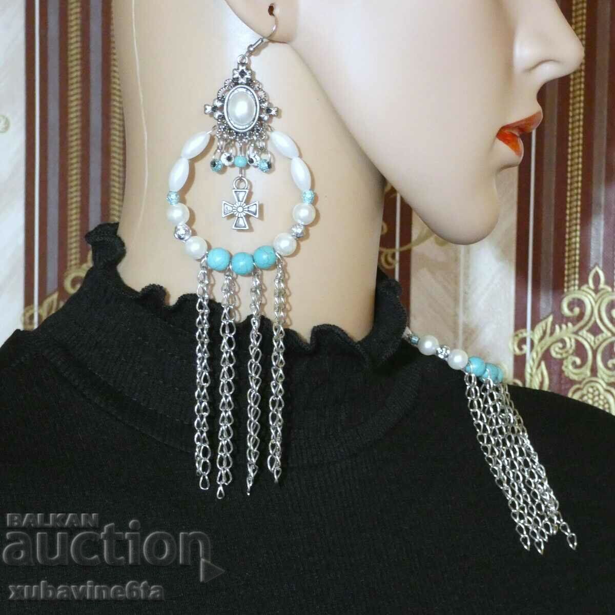 Earrings with turquoise and pearls + gift polo K2