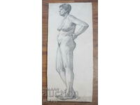 Old Master Drawing pencil erotic nude body