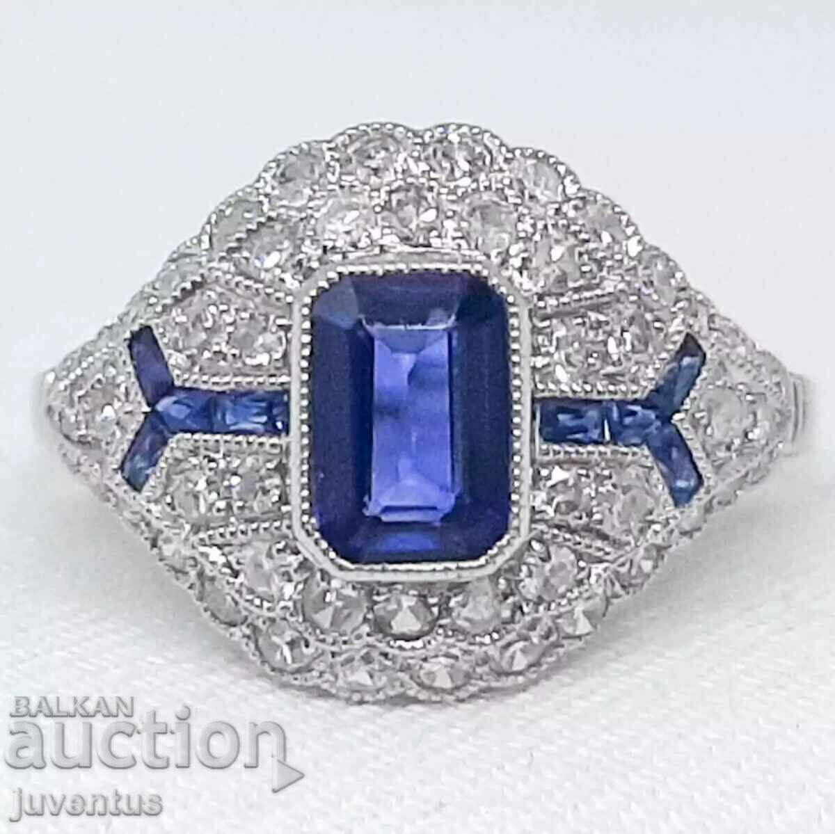 ART DECO GOLD RING WITH SAPPHIRES AND DIAMONDS